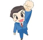 拳を上げる男性